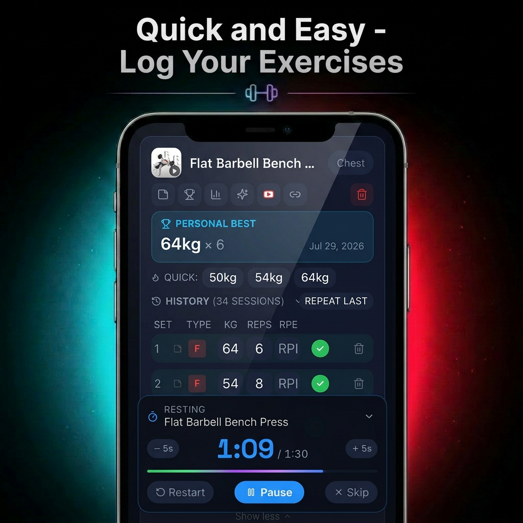 Fast in-set workout logging with rest timer