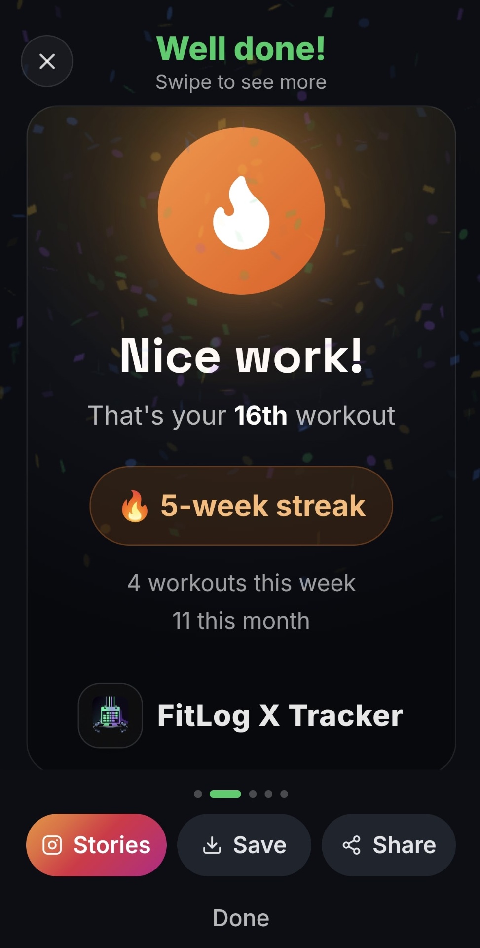 5-week streak achievement screen